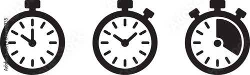 Stopwatch collection showing different time intervals and countdown states for sports and deadline management graphics Vector Illustration