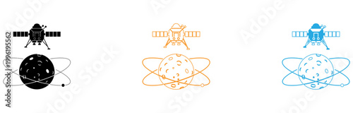 Spacecraft orbiting earth with satellite icons isolated on transparent background, Vector