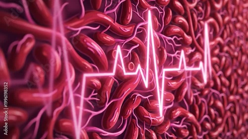 Cardiac Muscle Cells With Electrocardiogram Wave