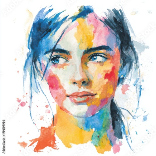 Colorful Watercolor Portrait of a Woman