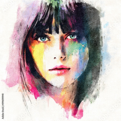 Colorful Watercolor Portrait of a Woman