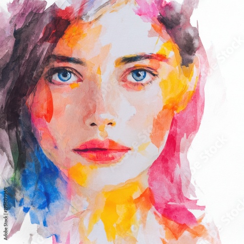 Vibrant Watercolor Portrait of a Woman