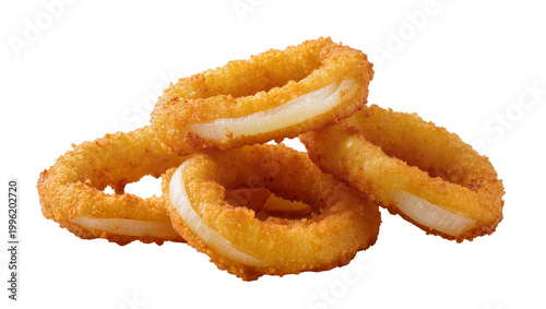Bild auf Leinwand Golden crispy fried calamari rings with white onion filling, isolated on transpa