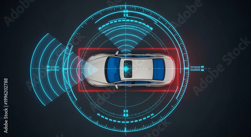 Digital perception interface of smart car with 360-degree radar scanning and obstacle detection.