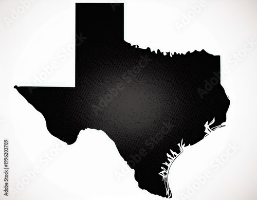 black silhouette of the state of texas centered on a white background