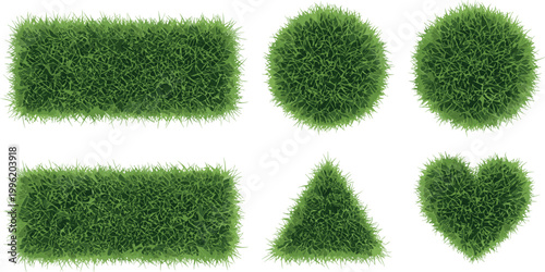 Green Grass Shape Vector Collection with Rectangle Circle Triangle Heart Lawn Patches for Garden Nature Eco Design Elements