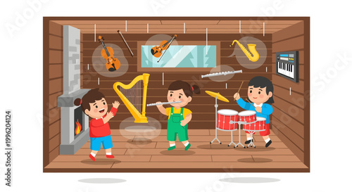 children playing musical instruments in a room