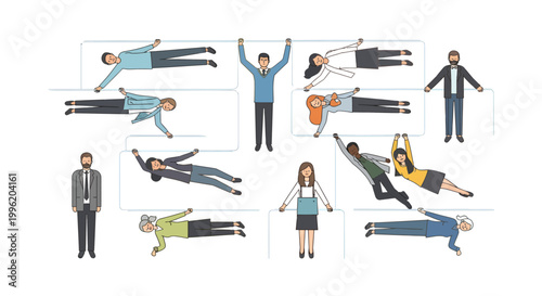 People in various poses and positions, diverse human illustrations