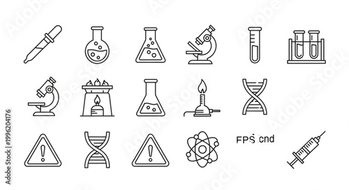 Collection of Hand Drawn Science Icons and Symbols.
