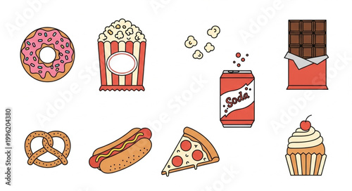 Collection of popular fast food and snack items.