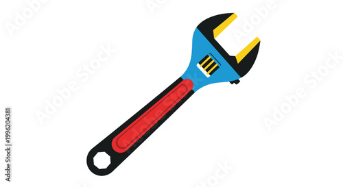 adjustable wrench with colorful design on white background