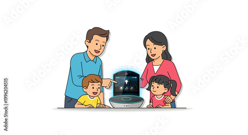 Family using a water filter at home together