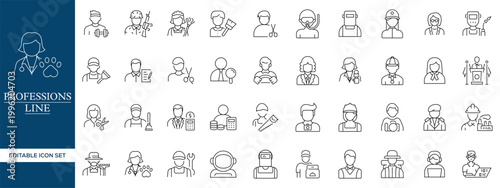 Professions Line Icons Set, Occupation Avatars Outline Vector Collection Editable Stroke