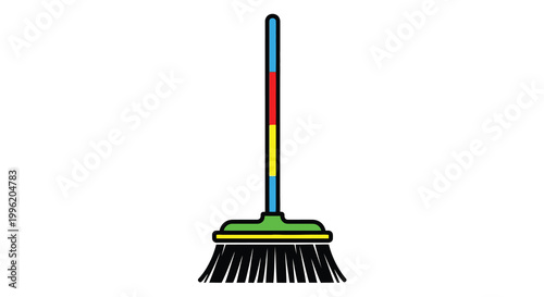broom with colorful handle on white background
