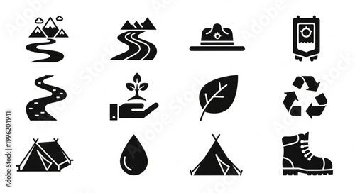 camping icons set