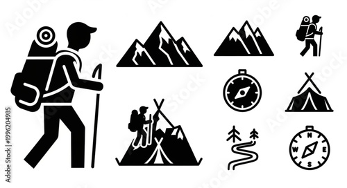 camping icons set