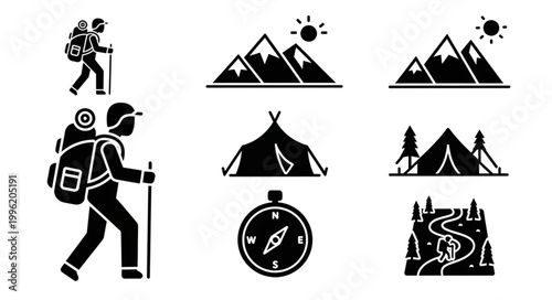 camping icons set