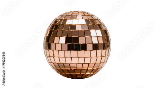 Bilde på lerret Shiny copper disco ball with mirrored squares, isolated on transparent backgroun