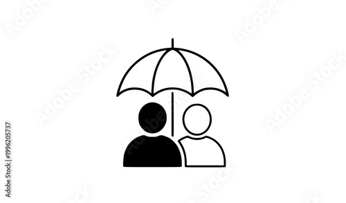 Two people under an umbrella icon representing protection insurance family care with protection