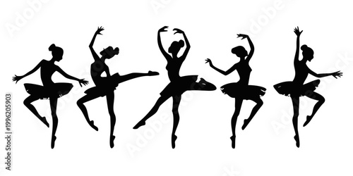 Ballerina dancers vector silhouettes set ballet poses pointe shoes tutu elegant movement artistic performance studio design element .vector icon
