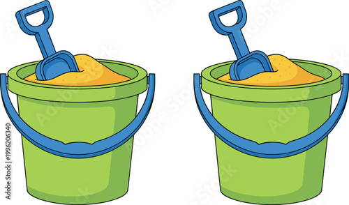 Sand Bucket and Shovel Toy Set Illustration with Beach Play Equipment for Kids Summer Vacation Outdoor Activity Design