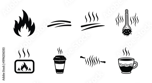Various hot objects and temperature indicators shown as a black silhouette
