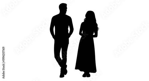 Silhouette couple walking together hand in hand