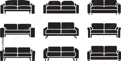 Collection of vintage and classic sofas with ornate details and plush cushions for timeless interior design isolated on transparent background.