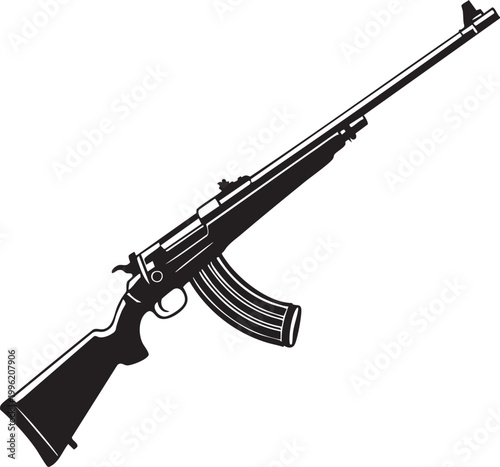 Sporting Carbine Silhouette with Curved Magazine - Semi-Automatic Hunting Rifle Vector Icon