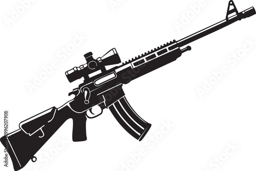 Modern Tactical Sniper Rifle Silhouette - Semi-Automatic Carbine with Scope Vector Clipart