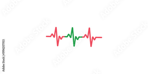 Heartbeat cardiogram forming a heart shape on an EKG monitor showing a green electrocardiogram pulse line for medical health and cardiology life rate illustration graph
