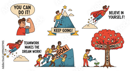 Motivational illustrations of success teamwork and personal growth