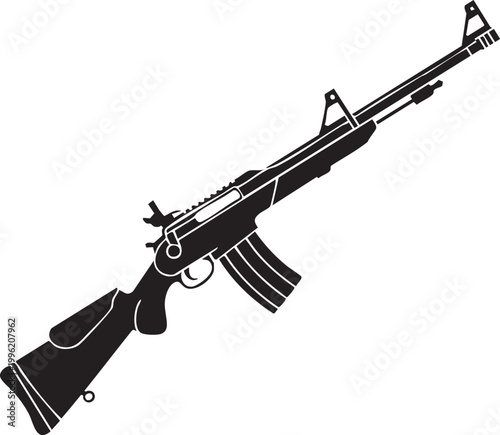 Mini 14 Tactical Rifle Silhouette - Modern Sporting Carbine Vector Art Icon