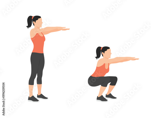 Konstfotografi Body weight squats exercise demonstration in vector illustration style high-qual
