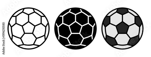 Soccer ball icon set football equipment outline, solid and color styles, white background