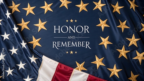 Honor and Remember patriotic memorial banner American flag stars remembrance concept