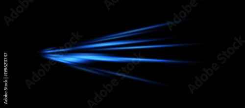 Blue energy light trails vector with glowing streaks and futuristic motion lines on black background