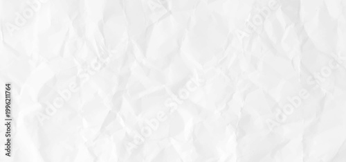 White crumpled paper texture vector background with realistic wrinkles and soft folds seamless pattern