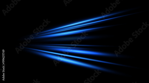 Dynamic blue light streaks vector with neon glow and abstract speed motion effect