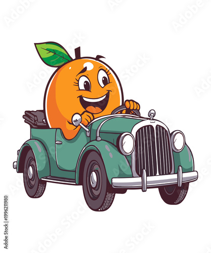a orange driving a toy car