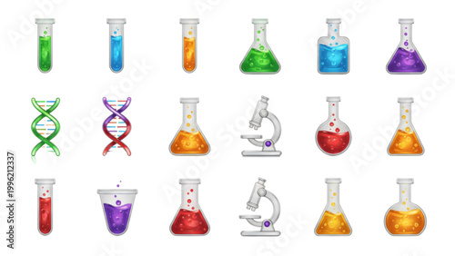 Science Laboratory Equipment and D N A Strands test tube