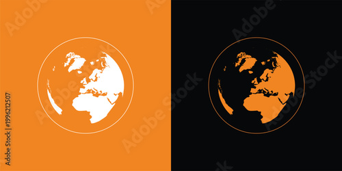 Earth Globe Icons Contrasting Orange and Black Backgrounds.