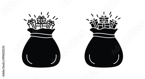 Two gift bags overflowing with presents a striking silhouette