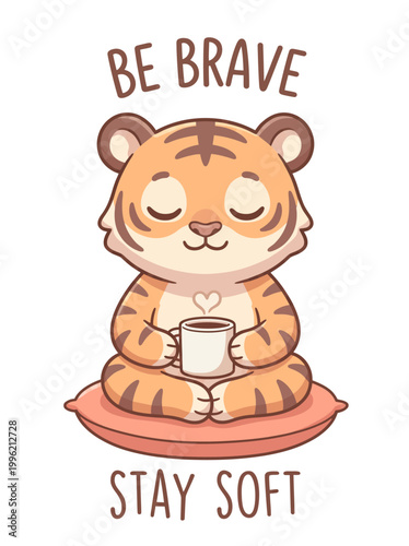 Cute cartoon tiger with coffee.