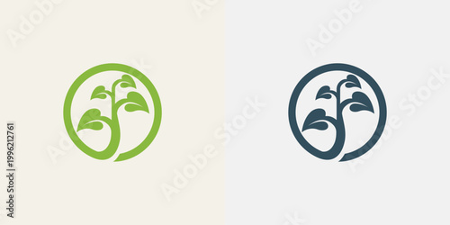 Green sprout logo in circle.