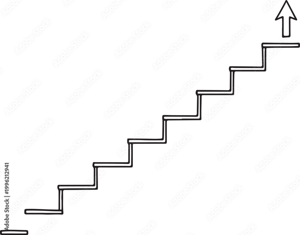 Fototapeta premium Staircase, Stairway, Steps, Arrow, Vector Illustration, Black Line Art, Simple Design, Directional Symbol