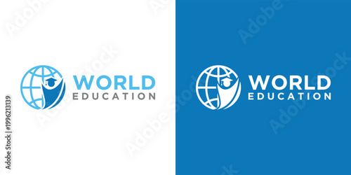 World Education Logo Globe Graduation Cap.
