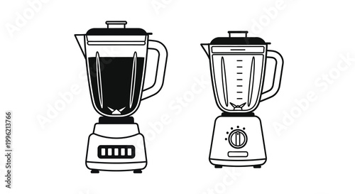 Two black and white blender illustrations showcase kitchen appliance design silhouette