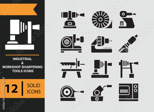 Workshop Industrial Sharpening Tools Solid Icons for Tool Care