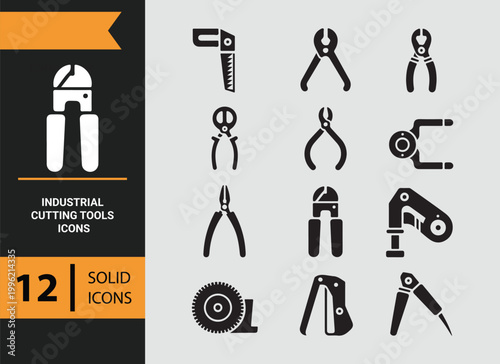 Industrial Cutting Tools Solid Icons for Factory Operations